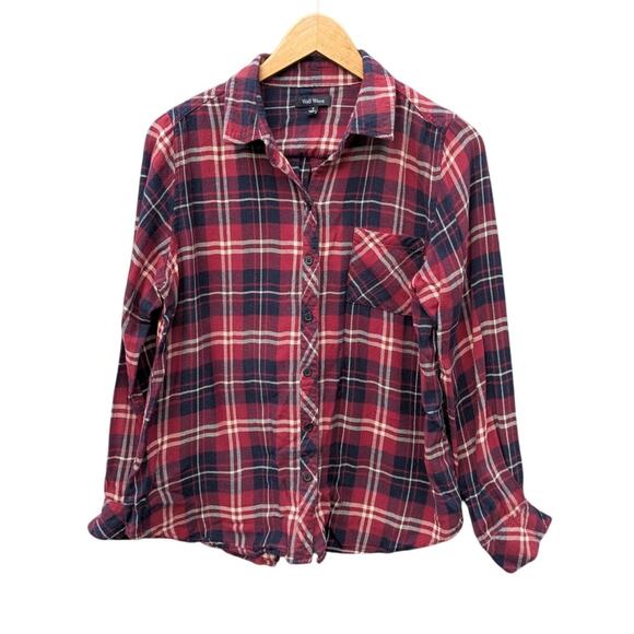 Well Worn Fall Plaid Tartan button down emo pumpkin spice long sleeve S Cotton - Picture 1 of 6
